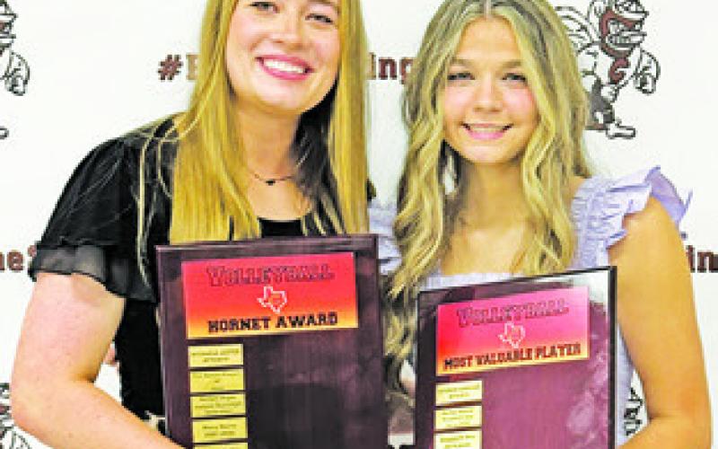 JACKIE PINKERTON was the Hornet Award recipient for varsity volleyball, and Ashlyn Kellum was named the MVP award winner at the Caldwell High School Fall Sports Awards Banquet.