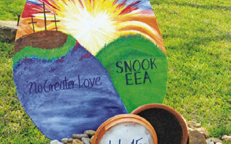 THIS EASTER EGG decorated by the Snook EEA is on the courthouse lawn as an entry in this year’s Burleson County Chamber of Commerce’s Spring Egg Decorating Contest.