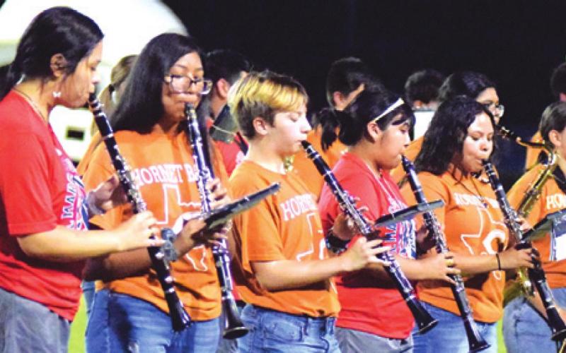 THE CALDWELL HIGH SCHOOL Band joined the Brookshire Royal Band onto the field last Friday night to play a tribute to 9-11 together. Pictured are clarinet players from both bands.