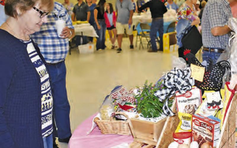 LOCAL RESIDENTS EXAMINED the auction items at the Saturday fundraiser benefitting the New Tabor Brethren Church.
