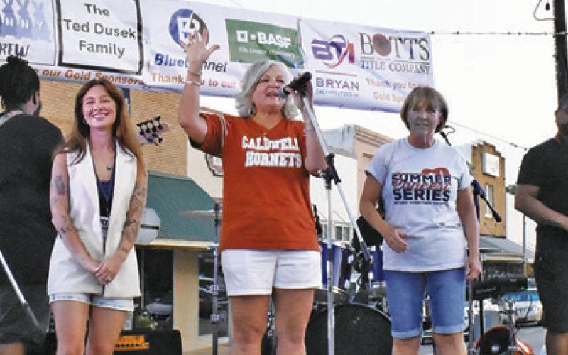 CALDWELL MAYOR JANICE Easter addresses the crowd on stage prior to T. Cole and the Austin Party Band’s performance.