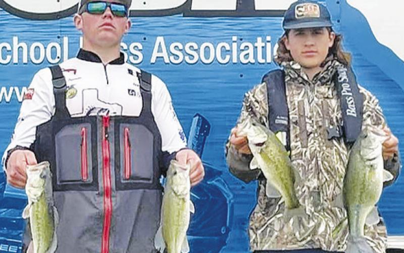 CALDWELL FRESHMEN. Camden Goodin and Luke Freeman, respresented the Caldwell FFA Bass Club at the Texas High School Bass Association’s (THSBA) State Fishing Tournament at Lake Sam Rayburn last week.