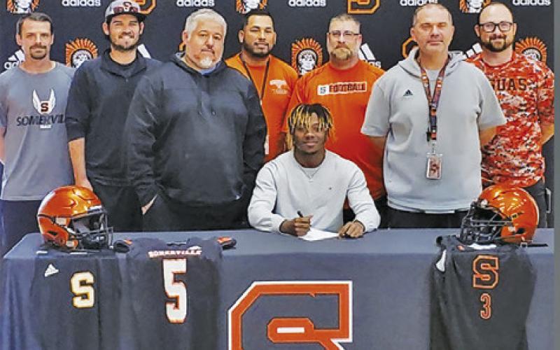 SOMERVILLE HIGH SCHOOL’S DJ Bryant recently signed his letter of intent with Fort Scott Community College to run track for the Greyhounds.