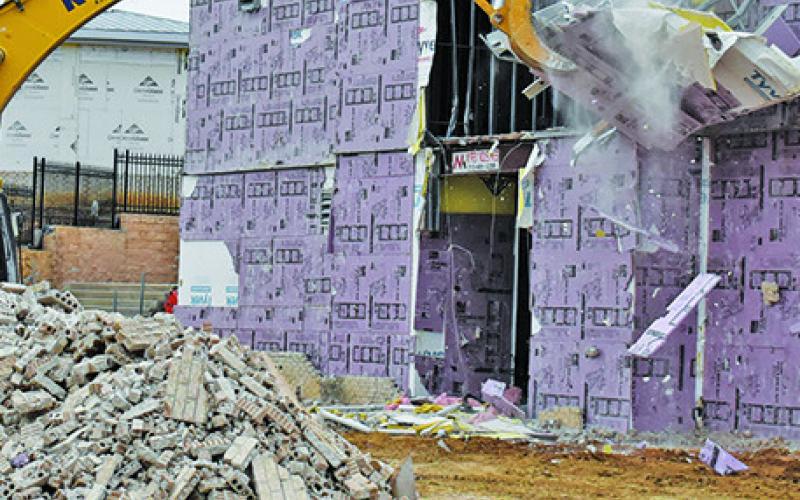 DEMOLITION GETS underway last week at the city hall construction site in Caldwell.