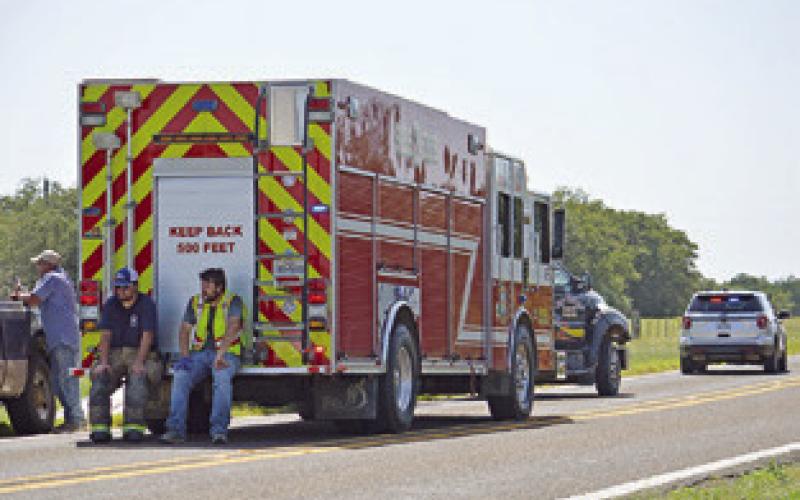 THIS TRUCK was damaged in a fatal rollover accident on Tuesday on F.M. 908. Photo by Kim Hutcheson