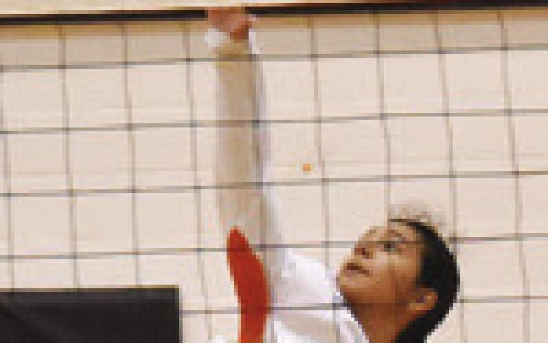 ANNETTE REYNA gets a kill during the Somerville-Dime Box match last week. Tribune photo by Roy Sanders