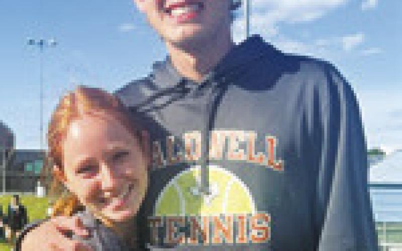 HOPE SAVAGE and Breyden Athey competed in mixed doubles at the UIL Region 3 Class 4A Tennis Tournament last week at Bryan High School.