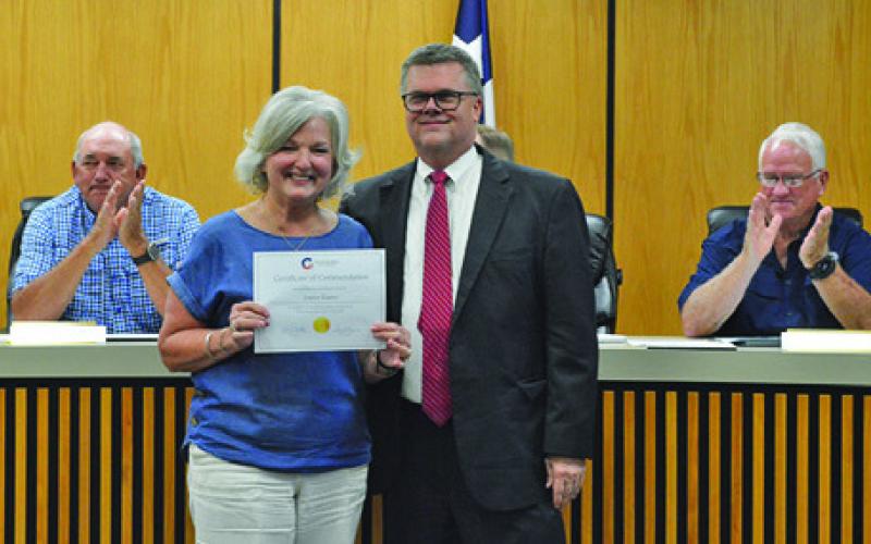 OUTGOING CALDWELL MAYOR Janice Easter was recognized at the Wednesday, May 13, city council meeting for her service to the city during her term as mayor. Tribune photo by Sabine Lazo