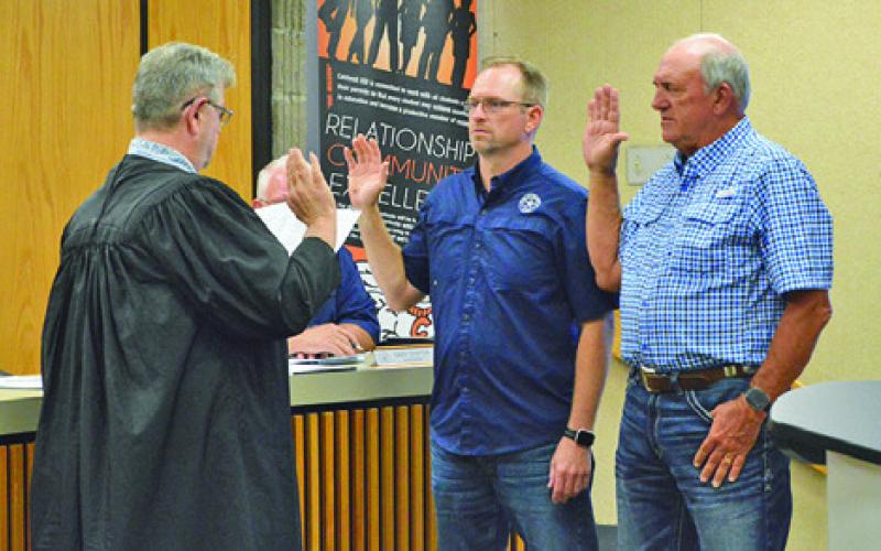 LEE GLIDEWELL AND THOMAS TRNKA were elected to the Caldwell City Council in the May 2, 2026, election and took their oaths of office at the Wednesday, May 13, city council meeting. Tribune photo by Sabine Lazo
