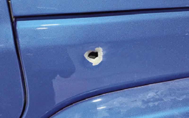 THIS BULLET hole was found on this vehicle on Saturday, Dec. 27, in the Snook area.