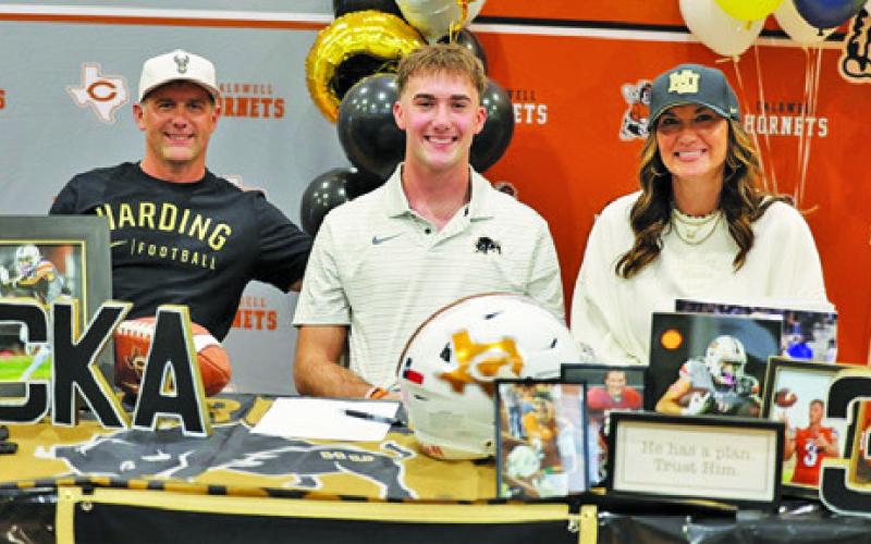CALDWELL HIGH SCHOOL FOOTBALL player Coy Becka recently signed his letter of intent to continue his football career at Harding University in Searcy, Arkansas.