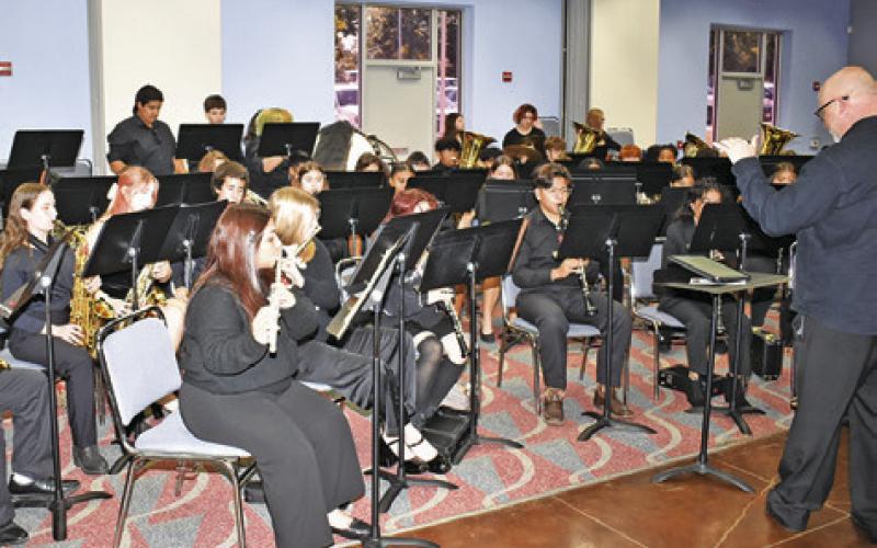 THE CALDWELL HIGH School Band performs at the Veterans Day ceremony at the Caldwell Civic Center. Tribune photo by Roy Sanders
