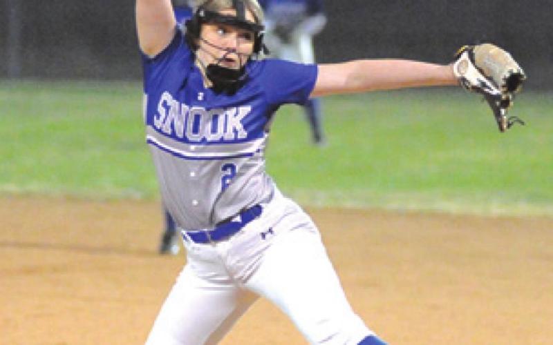 SNOOK PITCHER Aubrey Becker struck out 15 Anderson-Shiro batters in the Lady Jays’ loss Friday. -- Tribune photo by Denise Squier
