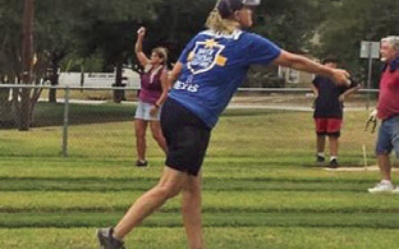 CALDWELL’S DORIS HIEDEN remained the undefeated champion in the 30-foot A class category at the South Central Horseshoe Club - Bryan, Texas Blaze Tournament held on Saturday, Aug. 6. The High Game was 92.5%, and the tournament average was 80.83%. Jerry Woodworth took second place.