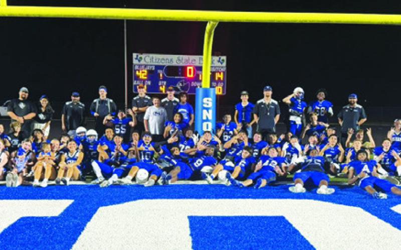 AFTER FORFEITING A PORTION of the varsity season last year and moving to JV only, the Snook Bluejays won their first game of this season 42-14 over the Hull-Daisetta Bobcats.