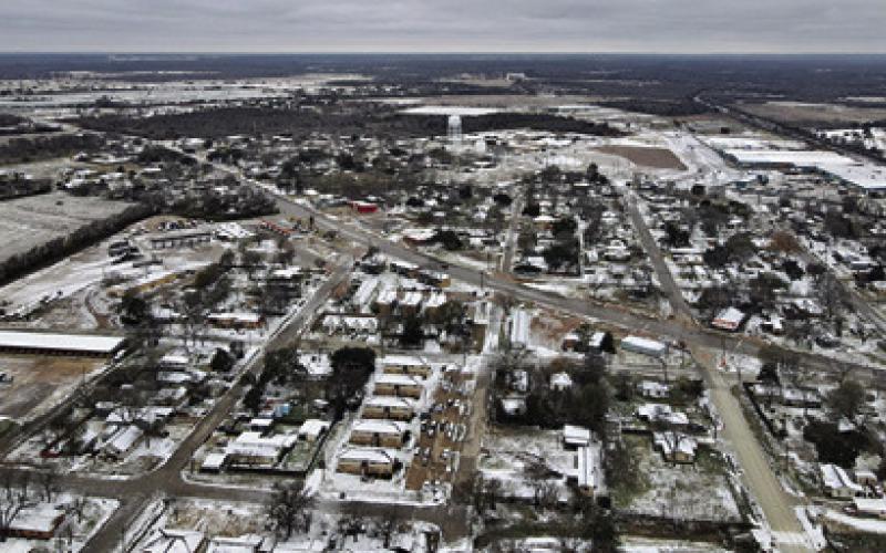 Drone pictures show the city of Caldwell during Winter Storm Fern. Photo courtesy of Trace Reed