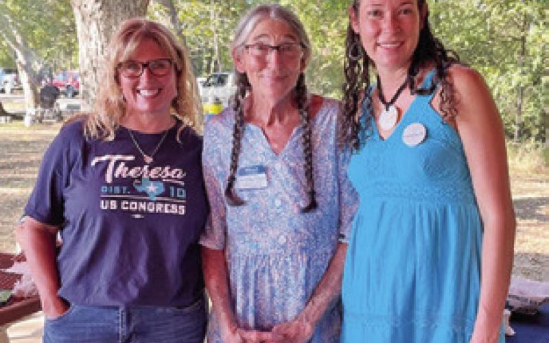 COUNTY DEMOCRATS hosted a picnic at Davidson Creek Park on Sunday afternoon. Pictured, from left, are US Congress, District 10 candidate, Theresa Boiseau, Linda Adair and State Board of Education, District 10 candidate, Dr. Raquel Saenz Ortiz.