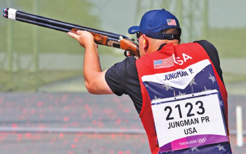 PHILLIP JUNGMAN IS pictured shooting during the 2020 Tokyo Olympics last summer. -- Picture courtesy of USA Shooting.