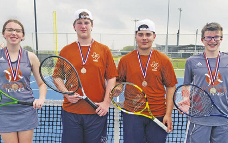 THE CALDWELL JV TENNIS team competed in last week’s Caldwell JV tournament. Pictured, from left, are Chloe Taylor, Chase Clark, Davian Sanchez and Caden Zboril.