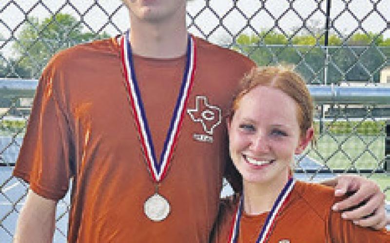 CALDWELL’S BREYDEN Athey and Hope Savage second in mixed doubles at last week’s Caldwell Varsity Tennis Tournament.