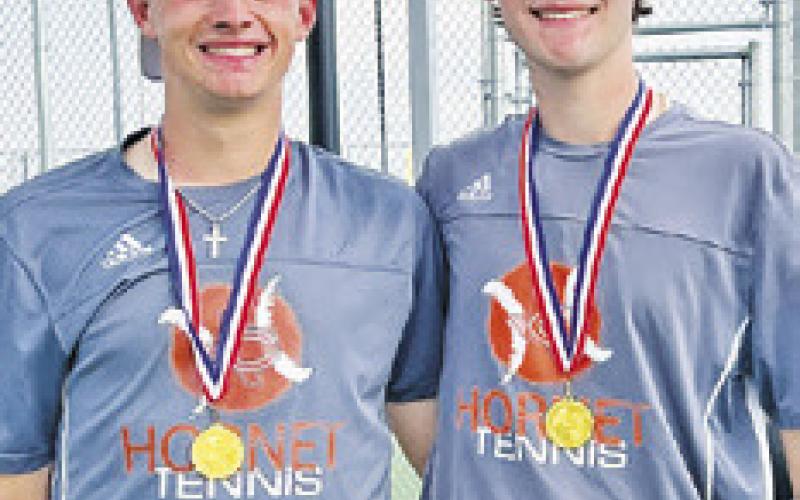CALDWELL’S WAYLON Chapman and Connor Hughson won the boys’ doubles title at last week’s Caldwell Varsity Tennis Tournament.