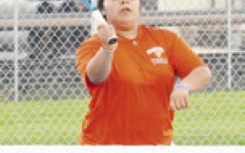 SOMERVILLE’S WENDY Perez volleys the ball during a girls’ doubles match at the Caldwell Varsity Tennis Tournament last Thursday.