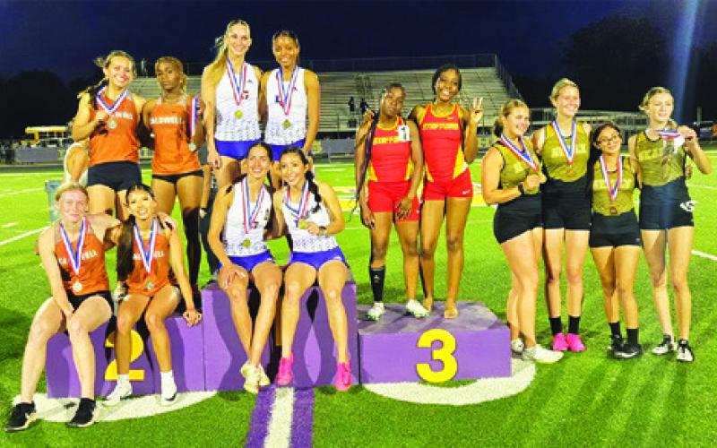 CALDWELL’S GIRLS 4X400-METER RELAY TEAM qualified for the regional meet. The relay team includes Natalie Eastepp, Ireland Morgan, Jasmine Rodriguez and Al’yssa Butler.