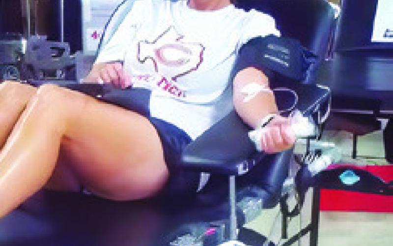 JANEANNEGIESEISPICTURED donating blood at the Red Cross Blood Drive at the VFW last week on her birthday, July 17.