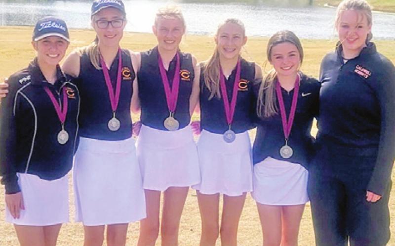 THE LADY HORNETS are pictured after placing second in Cameron.