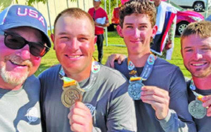 PHILLIP JUNGMAN celebrates with the USA Men’s Skeet Team after earning a silver medal at the 2024 Championship of the Americas (CAT) Games in Santo Domingo, Dominica Republic. -- Photo courtesy of USA Shooting