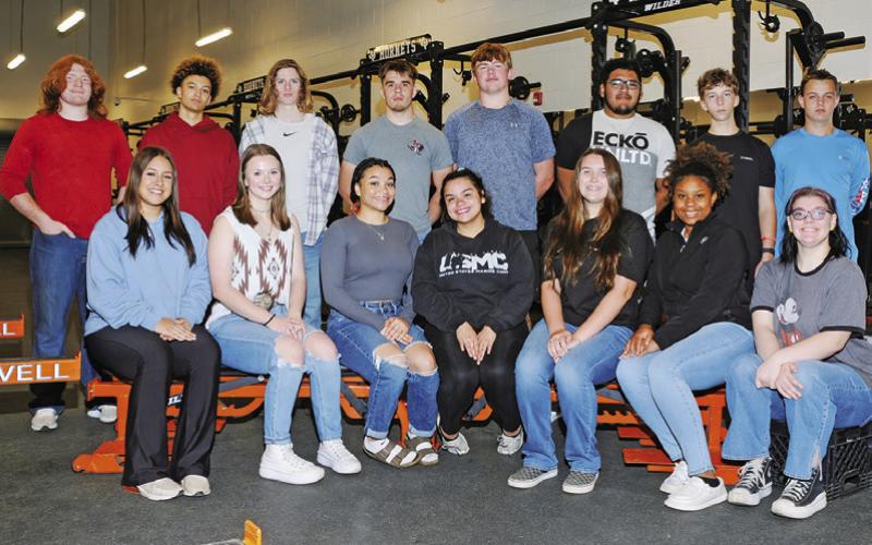 THE 2024 CALDWELL HIGH SCHOOL POWERLIFTING team is, from left, back, Anthony Hall, Elijah Rogers, Aiken Morgan, Jaxon Anderson, Luke Freeman, Eiby Enriquez, Blane Barr, Logan Raymond, front, Miranda Polasek, Kodi Hitchcock, Ra’Kyiah Roeseman, Charley Singleterry, Allie Mondey, Breyona Richmand and Kyla Ringer. Photo courtesy of Dianne Pursch Photography