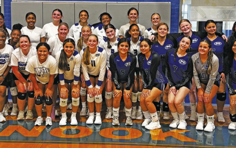 CURRENT AND FORMER LADY JAY VOLLEYBALL players came out to play in Friday’s alumni scrimmage at the Snook Gym.