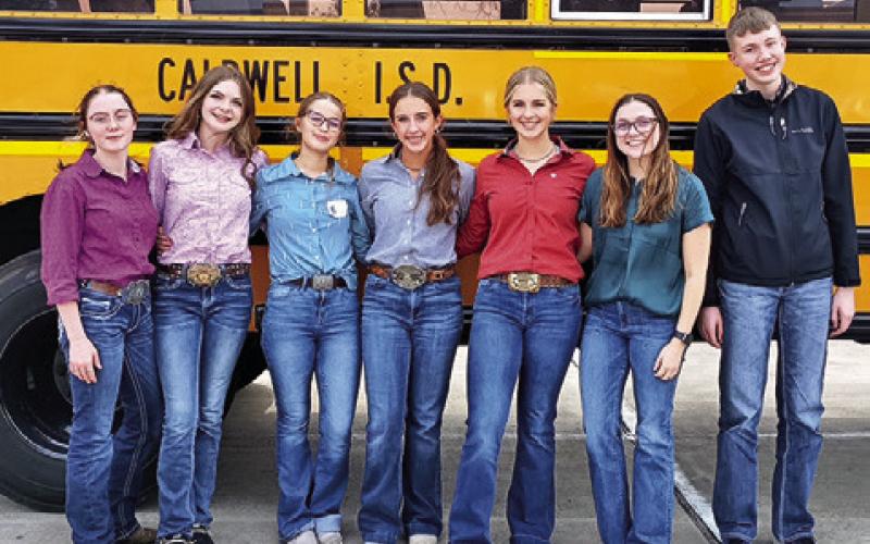 THE CALDWELL HIGH SCHOOL FFA Horse Judging team is, from left, Kaitlyn Bolt, Kailey Simon, Lacey Lopez, Kylie Vogler, Abby Vogler, Kaden Barkey and Damian Doss.