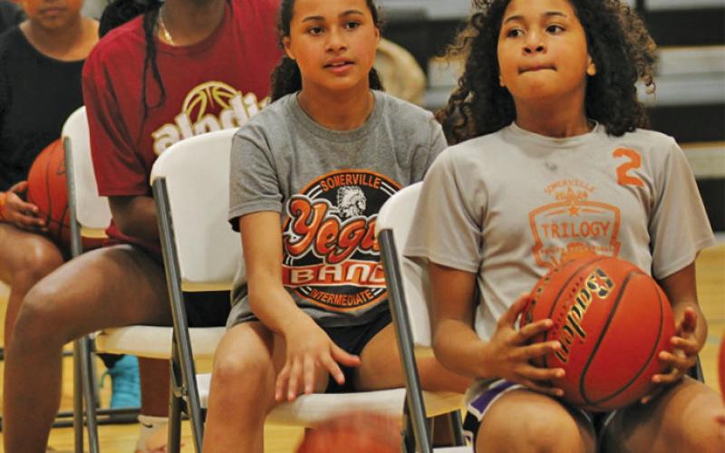 SKILLS AND DRILLS were performed by the campers at the basketball portion of the Lady Yegua Sports Camp in Somerville.