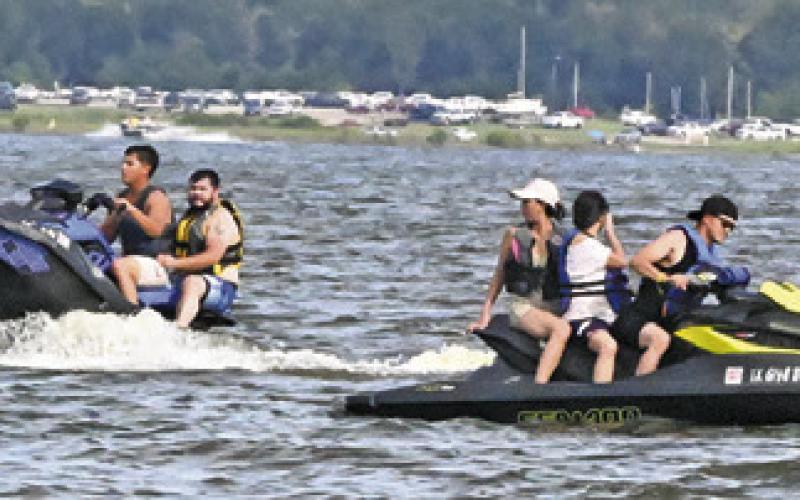 JET SKIS WERE the water craft of choice on at Welch Park on Lake Somerville on Saturday, July 4. Tribune photo by Denise Squier
