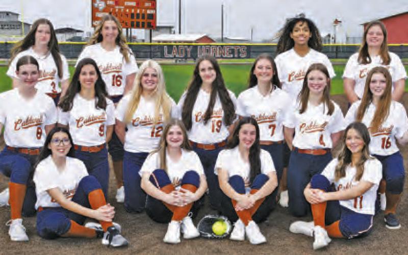 THE 2023 CALDWELL HIGH SCHOOL JUNIOR varsity softball team is, from left, front, Abigail Qualls, Emma Davis, Rainen Roberts, Gabby Taylor, middle, Larissa Foster, Laura Summer, Hannah Rae Clark, Bailey Fletcher, Kaely Brown, Cody Hitchcock, Natalie Buckholt, back, Adeline Hicks, Tanzley Johnson, Avelynn O’Reilly and Bailey Harwell. -- Photo courtesy of Dianne Pursch Photography