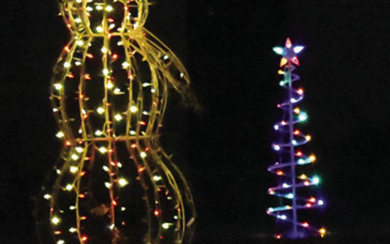 CHRISTMAS DECORATIONS like these are displayed each night on the Burleson County Courthouse lawn during the holiday season.