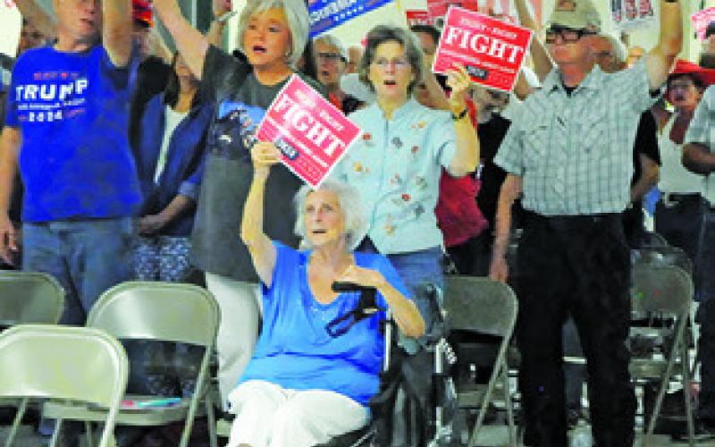 TRUMP SUPPORTERS showed their enthusiasm for former President Trump during a MAGA/Trump rally last week in Caldwell. Tribune photo by Denise Squier