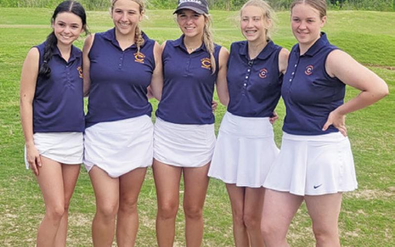 THE CHS GIRLS golf team included, from left, Kate Hill, Tanzley Johnson, Ciara Coker, Madilyn Schneider and Allison Krueger.