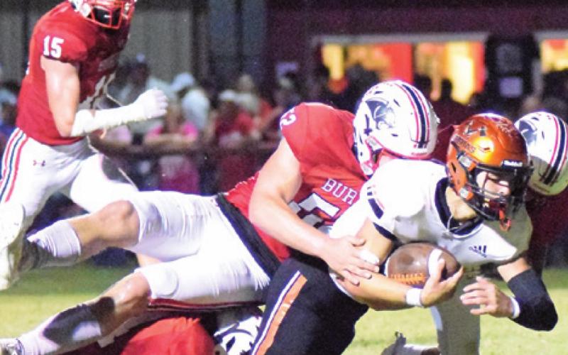 SOMERVILLE YEGUA QUARTERBACK Johnny Legg dives for extra yards near the Burton goal line during the Yeguas’ loss to the Panthers last Friday. -- Tribune photo by Denise Squier