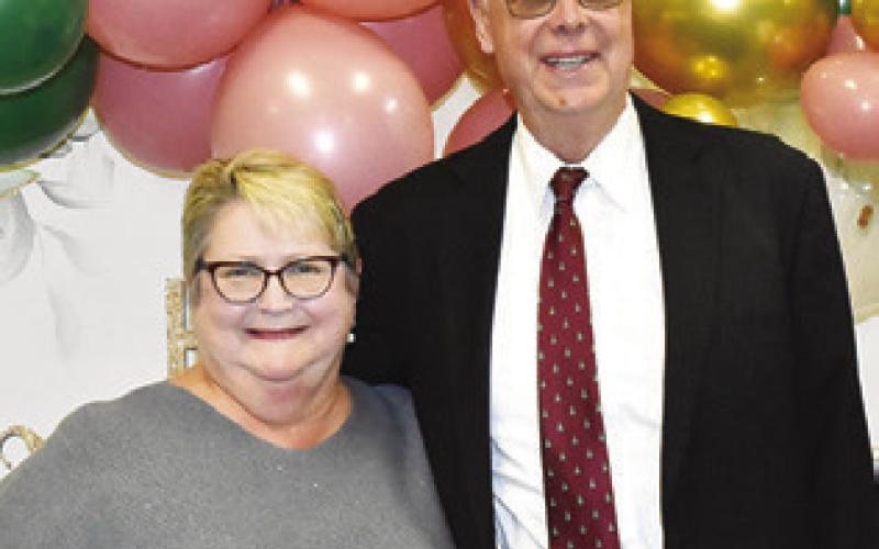 DISTRICT JUDGES Reva Towslee Corbett and Carson Campbell are pictured at Judge Corbett’s reception.