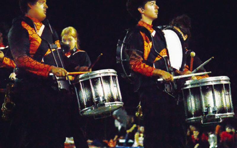 THE CALDWELL HIGH School Band performs at halftime of the Caldwell-Smithville football game last Friday in Smithville.
