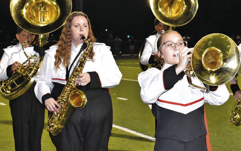 THE SOMERVILLE YEGUAS Mar ching Band performs at halftime of the Somerville-Snook football game last Friday in Snook.