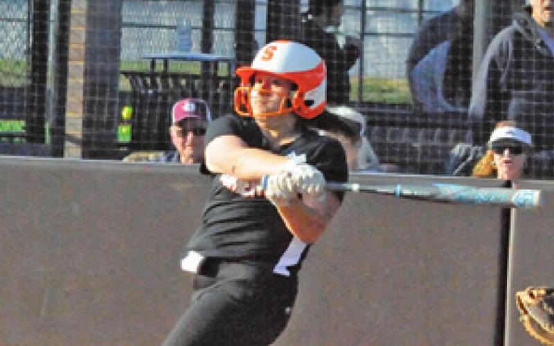 KAELYN CHAVEZ hits a foul ball during the Somerville-Iola game last Wednesday.