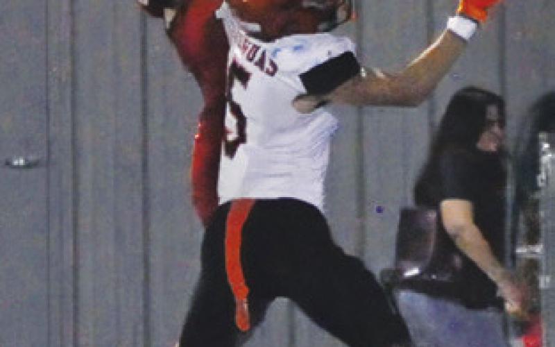 KYLE BROOKS of Somerville breaks up this Burton pass. Somerville won 42-41 in OT last season. Tribune photo by Denise Squier