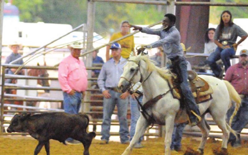 YOUNG COWBOYS COMPETED in the junior and senior classes of tiedown roping last weekend at the Burleson County Saddle Club’s annual youth rodeo. -- Tribune photo by Denise Squier
