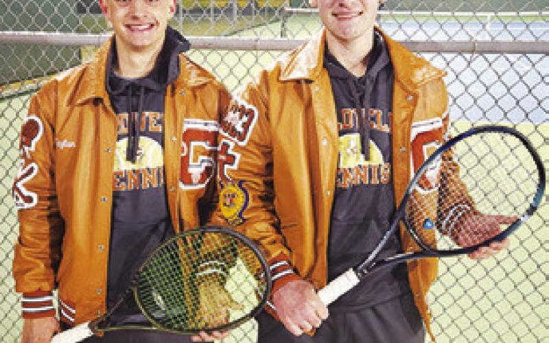 WAYLON CHAPMAN and Conner Hughson won the boys’ doubles title at the Groesbeck Tennis Tournament last week. The duo will be in action this Friday at the Caldwell Varsity Tennis Spring Invitational Number 1 at Caldwell High School.