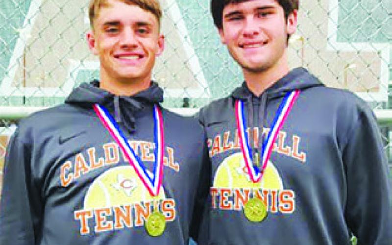 WAYLON CHAPMAN and Connor Hughson won the boys’ doubles title at last week’s District 22-4A Varsity Tennis Tournament in Caldwell.