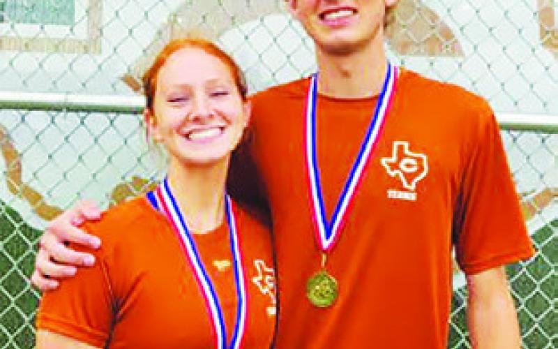 HOPE SAVAGE and Breyden Athey won the mixed doubles title at last week’s District 22-4A Varsity Tennis Tournament in Caldwell.