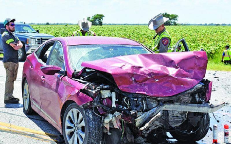 THIS HYUNDAI AZERA was damaged on Thursday, July 2, in an accident at F.M. 60 and F.M. 50 near Snook. Tribune photo by Roy Sanders